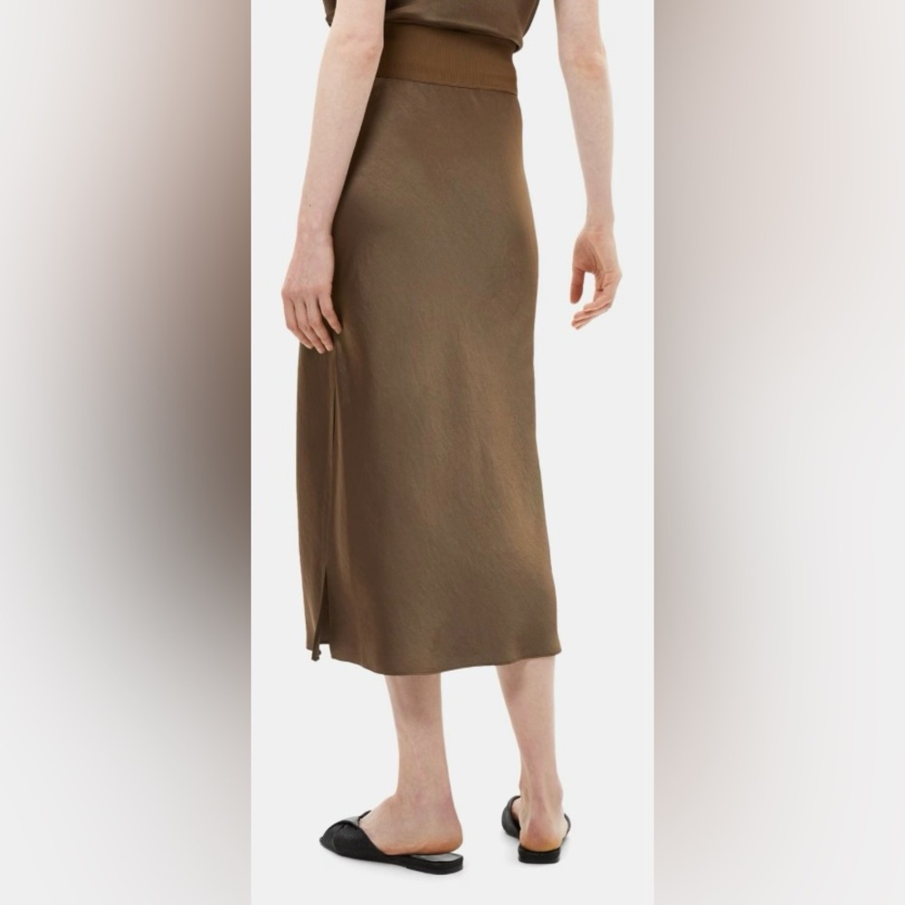 New with Tags small pull on maxi pencil skirt Theory Silk Poly Lewie Brown Fawn